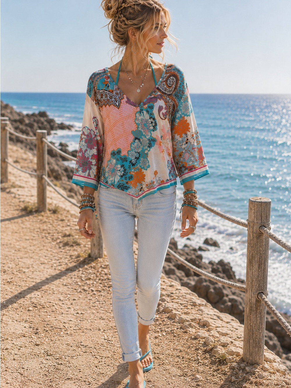 🩴☀️CREAM Floral Blouse - Picture 2 of 9